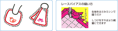 レースバイアスの縫い方　生地をはさみミシンで縫うだけ　しつけをすればより綺麗にできます